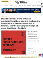 David Solomon: AI will enhance productivity without causing job loss, the importance of human interaction in finance, and the evolving landscape of entry-level jobs | Odd Lots