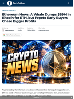 Ethereum News: A Whale Dumps $89M in Bitcoin for ETH, but Pepeto Early Buyers Chase Bigger Profits - TechBullion
