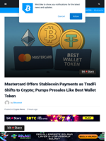 Mastercard Offers Stablecoin Payments as TradFi Shifts to Crypto; Best Wallet Token Pumps