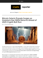 Bitcoin Solaris Presale Surges as Investors Eye 300% Returns Ahead of 2025 Crypto Bull Run