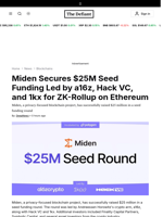 Miden Secures $25M Seed Funding Led by a16z, Hack VC, and 1kx for ZK-Rollup on Ethereum - 