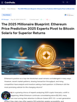 The 2025 Millionaire Blueprint: Ethereum Price Prediction 2025 Experts Pivot to Bitcoin Solaris for Superior Returns
