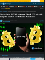Strive Sets SATS Preferred Stock IPO at $90, Targets $630M for Bitcoin Purchases