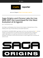 Saga Origins and Chrono Labs Go Live With KEX, the Launchpad for the Next Evolution of AI Agents
