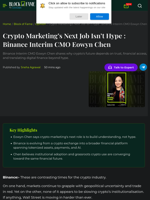 Crypto Marketing's Next Job Isn't Hype : Binance Interim CMO Eowyn Chen