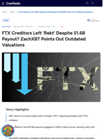 FTX Creditors Left ‘Rekt’ Despite $1.6B Payout? ZachXBT Points Out Outdated Valuations