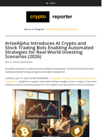 AriseAlpha Introduces AI Crypto and Stock Trading Bots Enabling Automated Strategies for Real-World Investing Scenarios (2026)
