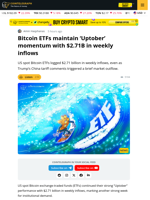 Bitcoin ETFs Add $2.7B in ‘Uptober’ Despite Tariff Fears