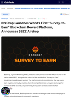 BzzDrop Launches World’s First “Survey-to-Earn” Blockchain Reward Platform, Announces $BZZ Airdrop