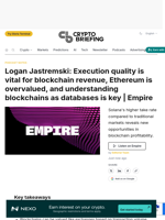 Logan Jastremski: Execution quality is vital for blockchain revenue, Ethereum is overvalued, and understanding blockchains as databases is key | Empire