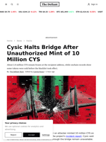 Cysic Halts Bridge After Unauthorized Mint of 10 Million CYS | The Defiant