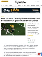 USA takes 1-0 lead against Paraguay after Bobadilla own goal in World Cup opener