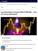 Luxxfolio Backs Litecoin With $73M Bet – Can LTC Hit $1,000 Next?