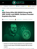 ADA Joins Elite ISO 20022 Group With XRP, ALGO, and HBAR, Cardano Founder Explains Key Role