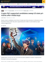 Crypto PAC-Supported Candidates Sweep US State Primaries after Media Buys