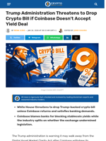 White House Threatens Coinbase Over Crypto Bill