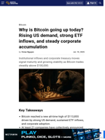 Why is Bitcoin going up today? Rising US demand, strong ETF inflows, and steady corporate accumulation