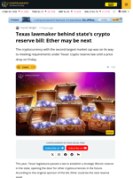Texas Lawmaker Behind State’s Crypto Reserve Bill: Ether may be Next