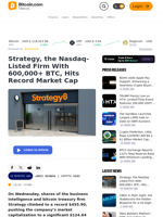 Strategy, the Nasdaq-Listed Firm With 600,000+ BTC, Hits Record Market Cap – Crypto News Bitcoin News