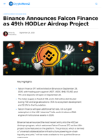 Binance Announces Falcon Finance as 49th HODLer Airdrop Project