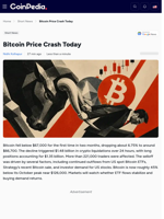 Bitcoin Price Crash Today