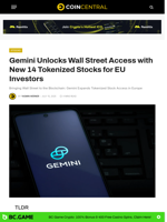 Gemini Unlocks Wall Street Access with 14 Tokenized Stocks for EU Investors