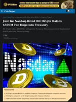 Nasdaq-listed Bit Origin Raises $500M For Dogecoin Treasury