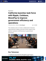 California launches task force with Ripple, Coinbase, MoonPay to improve government efficiency and operations