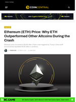 Ethereum (ETH) Price: Why ETH Outperformed Other Altcoins During the Crash - CoinCentral