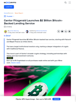 Cantor Fitzgerald Offers Bitcoin-Backed Loans to FalconX, Maple