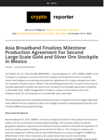 Asia Broadband Finalizes Milestone Production Agreement For Second Large-Scale Gold and Silver Ore Stockpile in Mexico