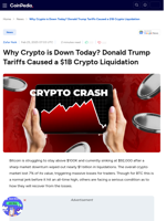 Why Crypto is Down Today? Donald Trump Tariffs Caused a $1B Crypto Liquidation