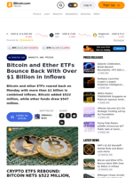 Bitcoin and Ether ETFs Bounce Back With Over $1 Billion in Inflows – Markets and Prices Bitcoin News