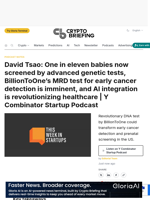 David Tsao: One in eleven babies now screened by advanced genetic tests, BillionToOne's MRD test for early cancer detection is imminent, and AI integration is revolutionizing healthcare | Y Combinator Startup Podcast
