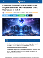 Ethereum Foundation-Backed Ketman Project Identifies 100 Suspected DPRK Operatives in Web3