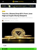Tron Inc. Shares Drop 85% From June High as Crypto Slump Deepens - CoinCentral