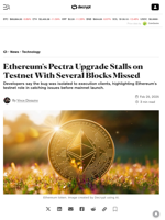 Ethereum's Pectra Upgrade Stalls on Testnet With Several Blocks Missed - Decrypt