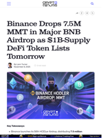 Binance Drops 7.5M MMT in Major BNB Airdrop as $1B-Supply DeFi Token Lists Tomorrow