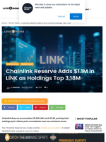 Chainlink Reserve Adds $1.1M in LINK as Holdings Top 3.18M | Live Bitcoin News