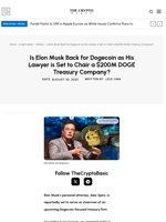 Is Elon Musk Back for Dogecoin as His Lawyer is Set to Chair a $200M DOGE Treasury Company?