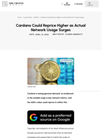 Cardano Could Reprice Higher as Actual Network Usage Surges