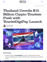 Thailand Unveils $15 Billion Crypto Tourism Push with TouristDigiPay Launch