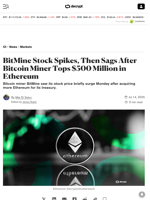 BitMine Stock Spikes, Then Sags After Bitcoin Miner Tops $500 Million in Ethereum - Decrypt