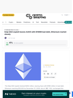 Kelp DAO exploit leaves AAVE with $196M bad debt, Ethereum market steady