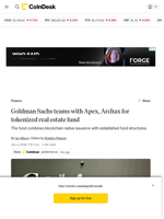 Goldman Sachs teams with Apex, Archax for tokenized real estate fund