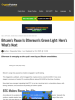 Bitcoin's Pause Is Ethereum's Green Light: Here's What's Next