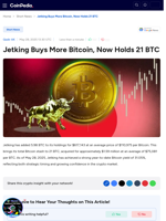 Jetking Buys More Bitcoin, Now Holds 21 BTC