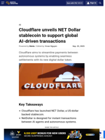 Cloudflare unveils NET Dollar stablecoin to support global AI-driven transactions