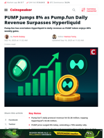 PUMP Jumps 8% as Pump.fun Tops Hyperliquid Revenue