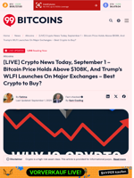 [LIVE] Crypto News Today, September 1 – Bitcoin Price Holds Above $108K, And Trump's WLFI Launches On Major Exchanges – Best Crypto to Buy? - 99Bitcoins